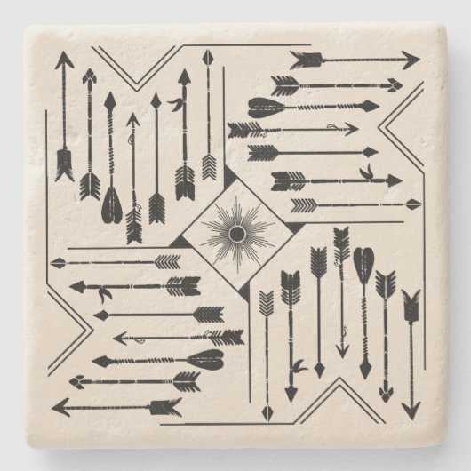 Boho Arrows en Sun V12 Sq ID748 Stenen Onderzetter (Voorkant)