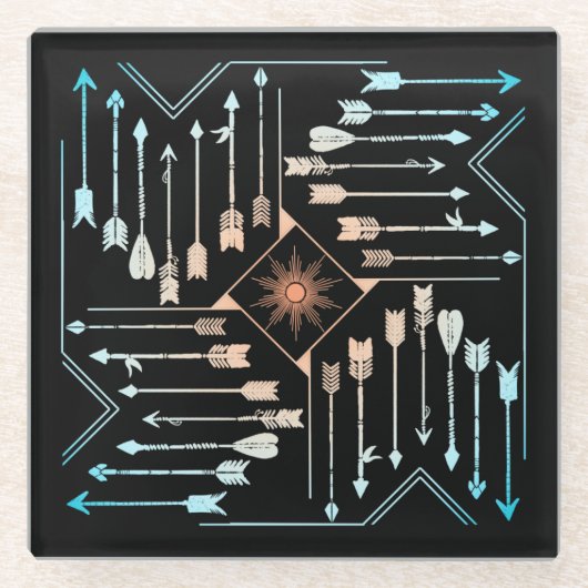 Boho Arrows en Sun V1 ID748 Glazen Onderzetter (Voorkant)