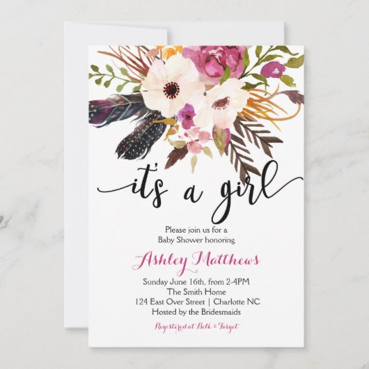 Boho arrows vethers Floral Baby shower Invitation Kaart (Voorkant)