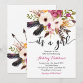 Boho arrows vethers Floral Baby shower Invitation Kaart (Voorkant / Achterkant)