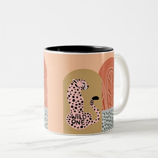 Boho Art Deco Modern Chic Leopard Tweekleurige Koffiemok (Voorkant rechts)