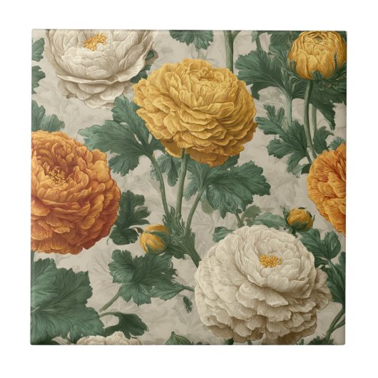 Boho Art Deco Ranunculus Tiles For Artful Floors Tegeltje (Voorkant)