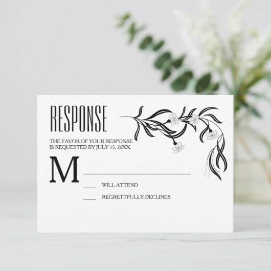 Boho Art Deco Zwart-wit Bloemen Respons Kaart (Staand voorkant)