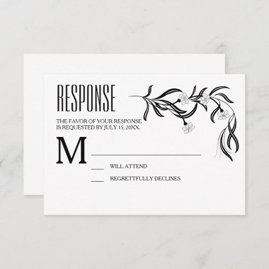 Boho Art Deco Zwart-wit Bloemen Respons Kaart (Voorkant / Achterkant)