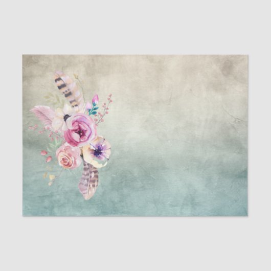 Boho Art Feathers en Flowers - Ontkoppeling Tissuepapier (Voorkant)