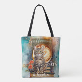 Boho Art Koffie Katten en Boeken Canvas tas (Achterkant)