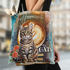 Boho Art Koffie Katten en Boeken Canvas tas