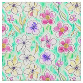 Boho Art Nouveau Floral Waterverf Pattern Stof (Close Up)