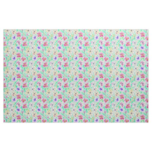 Boho Art Nouveau Floral Waterverf Pattern Stof (Fat Quarter)