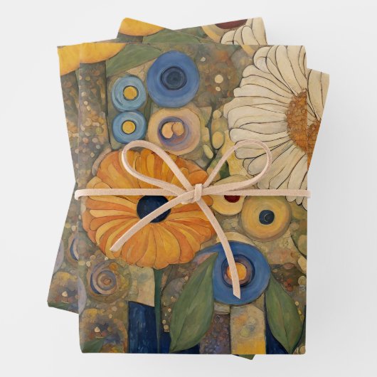 Boho Art Nouveau Wilde Bloementuin Inpakpapier Vel (In situ)