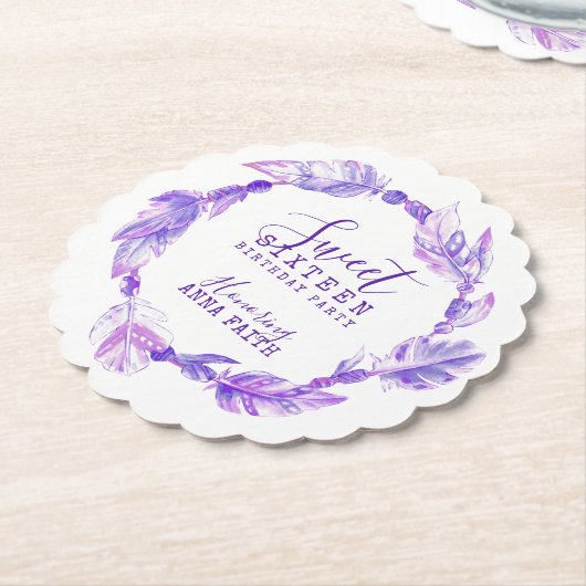 Boho art paars kartonnen onderzetters (Gekanteld)