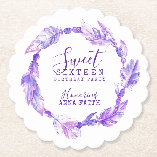 Boho art paars kartonnen onderzetters (Voorkant)