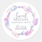 Boho art paars ronde sticker (Voorkant)