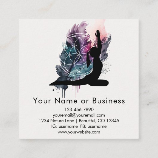 Boho Artful Yoga Meditation Sacred Geometry Vierkante Visitekaartje (Achterkant)