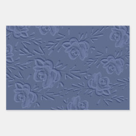 Boho  Artistic Blue Flowers Inpakpapier Vel