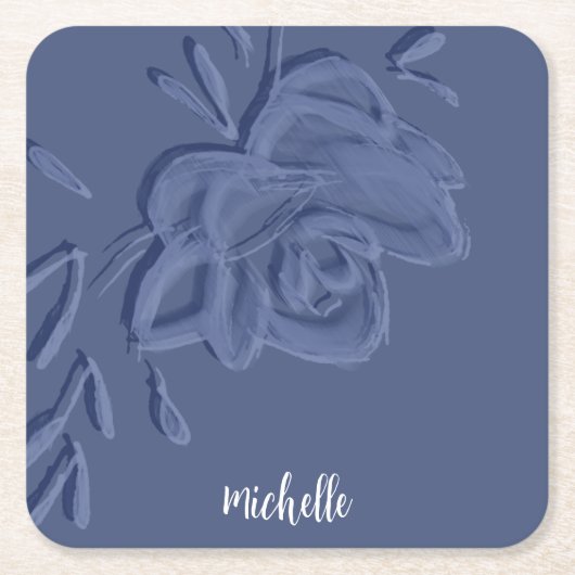 Boho Artistic Blue Flowers Kartonnen Onderzetters (Voorkant)