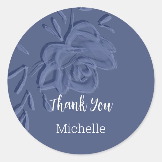 Boho Artistic Blue Flowers Ronde Sticker (Voorkant)