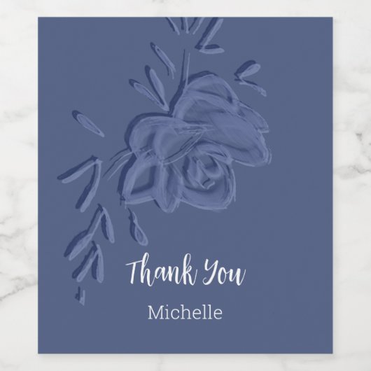 Boho Artistic Blue Flowers Wijn Etiket (Enkel label)