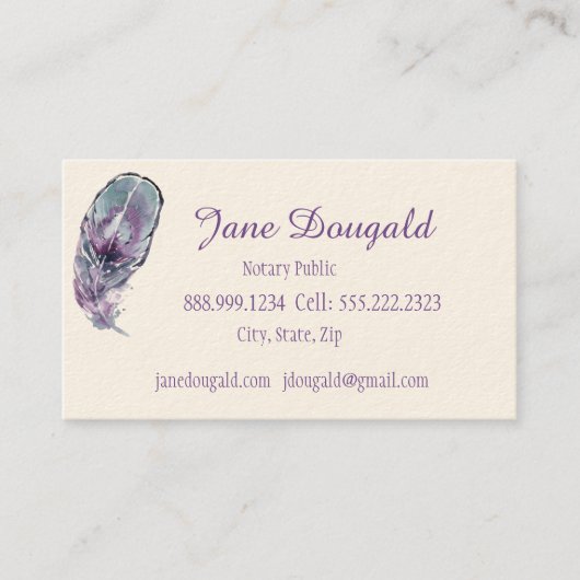 Boho Artistic Feather Pen Black Classic Notaris Visitekaartje (Voorkant)