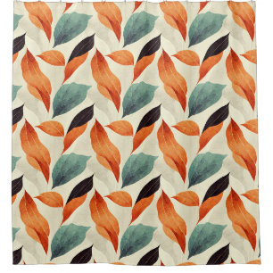 Boho artistieke oranje blauwe bladeren douchegordijn