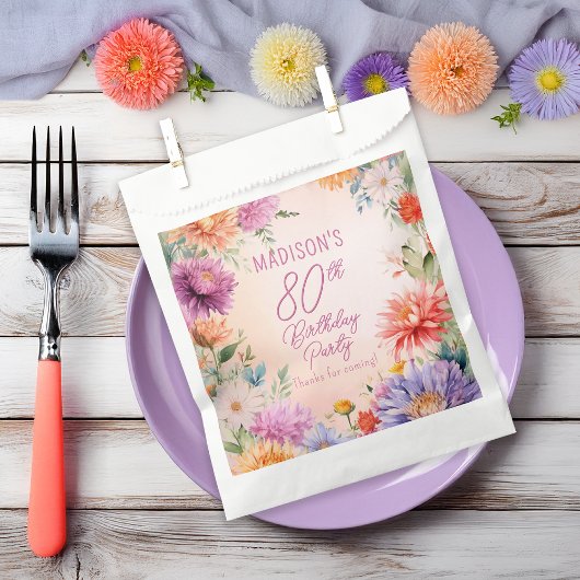 Boho Aster Flowers Floral 80th Birthday Party Bedankzakje