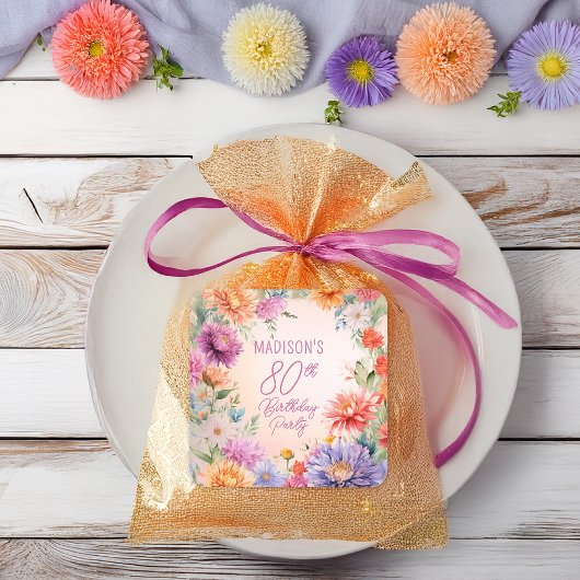 Boho Aster Flowers Floral 80th Birthday Party Vierkante Sticker