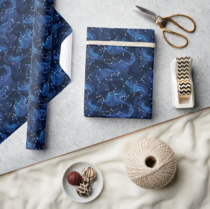 Boho Astrologie Dierenriem tekenpatroon op blauw Cadeaupapier