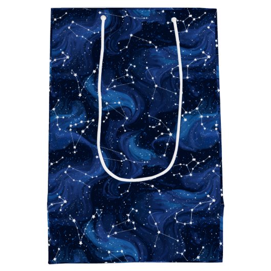 Boho Astrology Zodiac sign pattern on blue Medium Cadeauzakje (Achterkant)