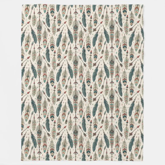 Boho Authentic Tribal Native Etnische Veren Pijl Fleece Deken (Voorkant)