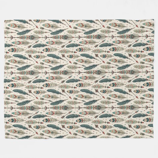 Boho Authentic Tribal Native Etnische Veren Pijl Fleece Deken (Voorkant (Horizontaal))