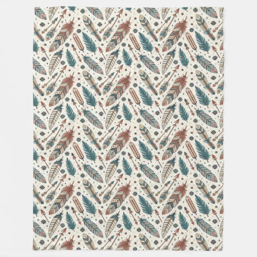 Boho Authentic Tribal Native Etnische Veren Pijl Fleece Deken (Voorkant)