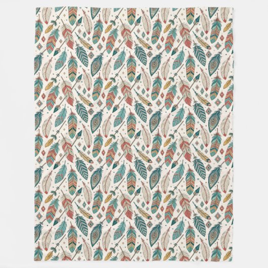 Boho Authentic Tribal Native Etnische Veren Pijl Fleece Deken (Voorkant)