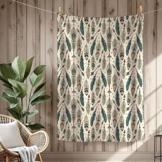 Boho Authentic Tribal Native Etnische Veren Pijl Fleece Deken