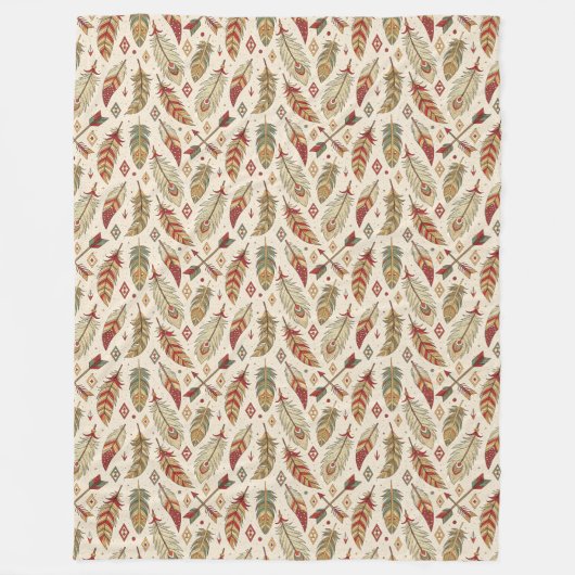 Boho Authentic Tribal Native Etnische Veren Pijl Fleece Deken (Voorkant)