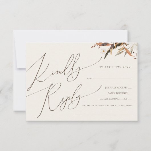 Boho Autumn | Beige Horizontale Menukeuze RSVP (Voorkant)