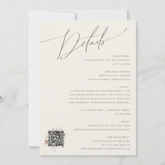 Boho Autumn | Beige QR-code alles in één bruiloft Kaart (Achterkant)