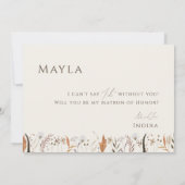 Boho Autumn Beige Vervaagd Foto Matron van Honor K Kaart (Achterkant)