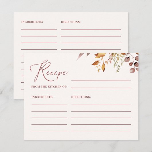 Boho Autumn Bohemian Recipe Kaart voor de bruid (Voorkant / Achterkant)