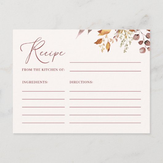 Boho Autumn Bohemian Recipe Kaart voor de bruid (Voorkant)
