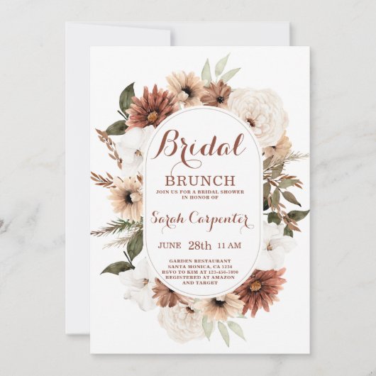 Boho Autumn Bridal Brunch Shower Invitation Kaart (Voorkant)