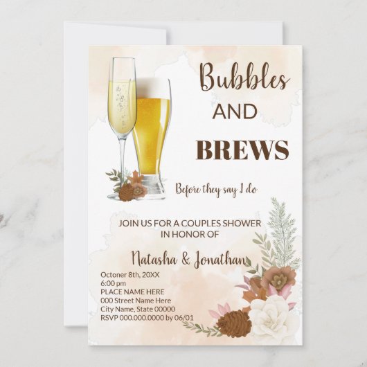 Boho Autumn Bubble & Brews Couples Shower Kaart (Voorkant)