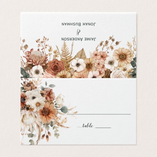 Boho Autumn Dried Flowers | Place Card Kaart (Buitenkant ongevouwen)