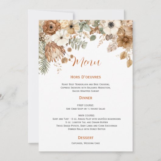 Boho Autumn Dried Flowers Wedding | Menu Kaart (Voorkant)