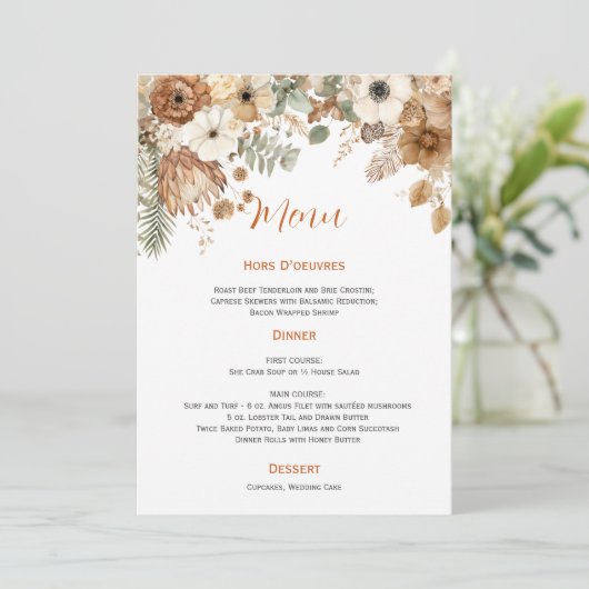 Boho Autumn Dried Flowers Wedding | Menu Kaart (Staand voorkant)