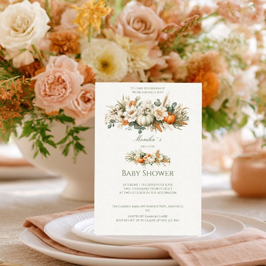 Boho Autumn Floral Arrangement Baby Shower Kaart