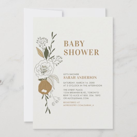 Boho Autumn Floral Baby shower Kaart (Voorkant)
