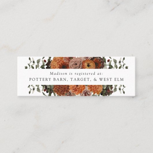 Boho Autumn Floral Bridal Registry Kaarten invoege Mini Visitekaartje (Voorkant)
