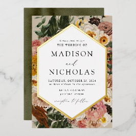 Boho Autumn Floral Geometric Lijst Wedding Folie Uitnodiging