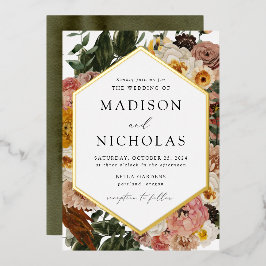 Boho Autumn Floral Geometric Lijst Wedding Folie Uitnodiging