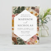 Boho Autumn Floral Geometric Lijst Wedding Kaart (Staand voorkant)